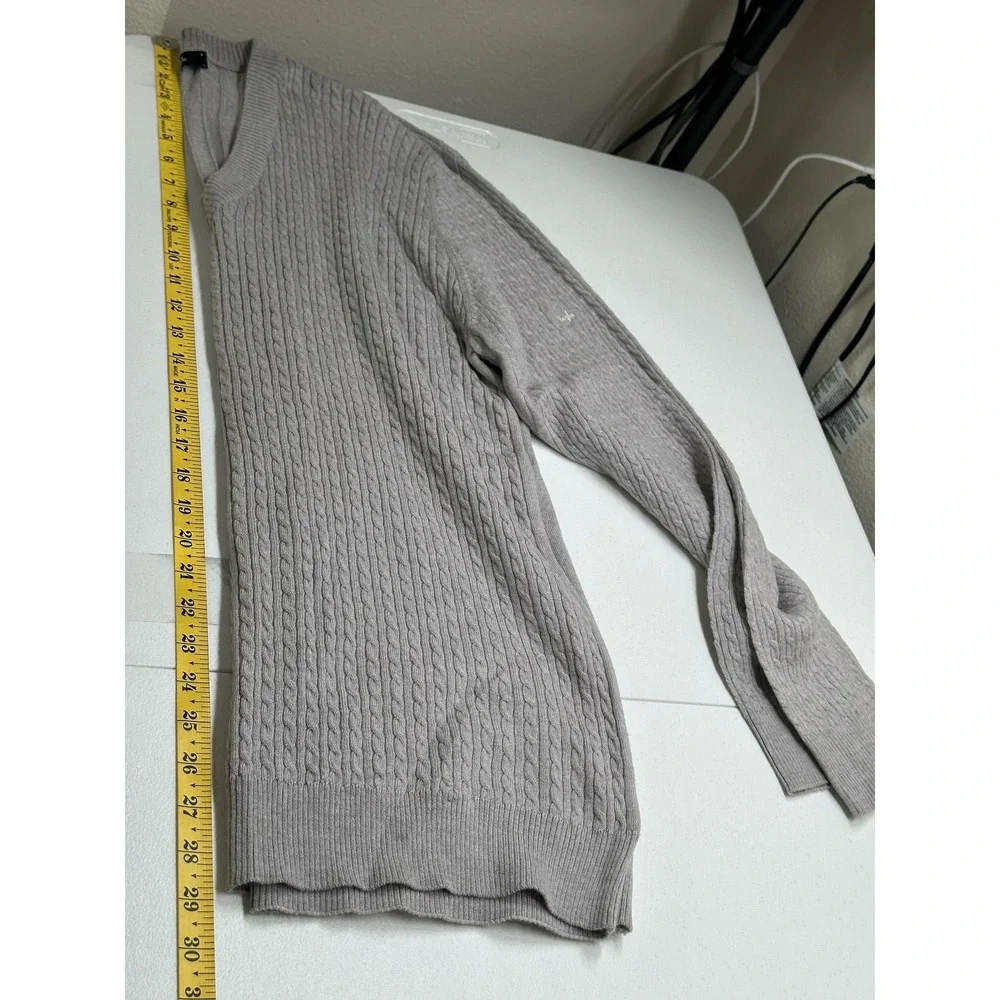 Pringle Sweater‎ Mens 44 Gray V-Neck Cable Knit Wool Pullover Preppy Academia